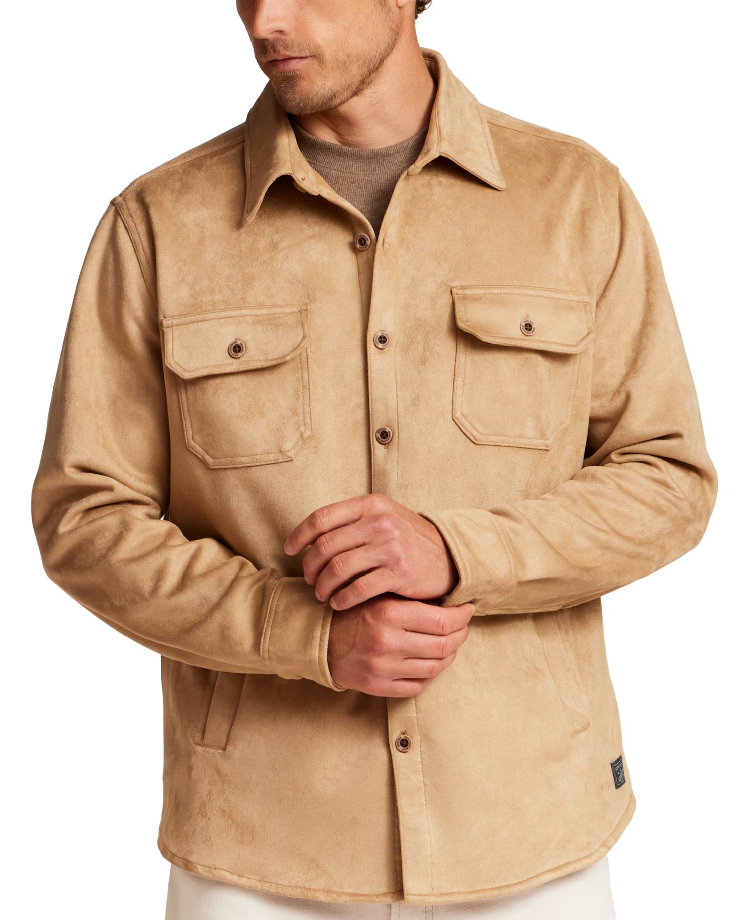 Men's Button-Front Faux Suede Overshirt