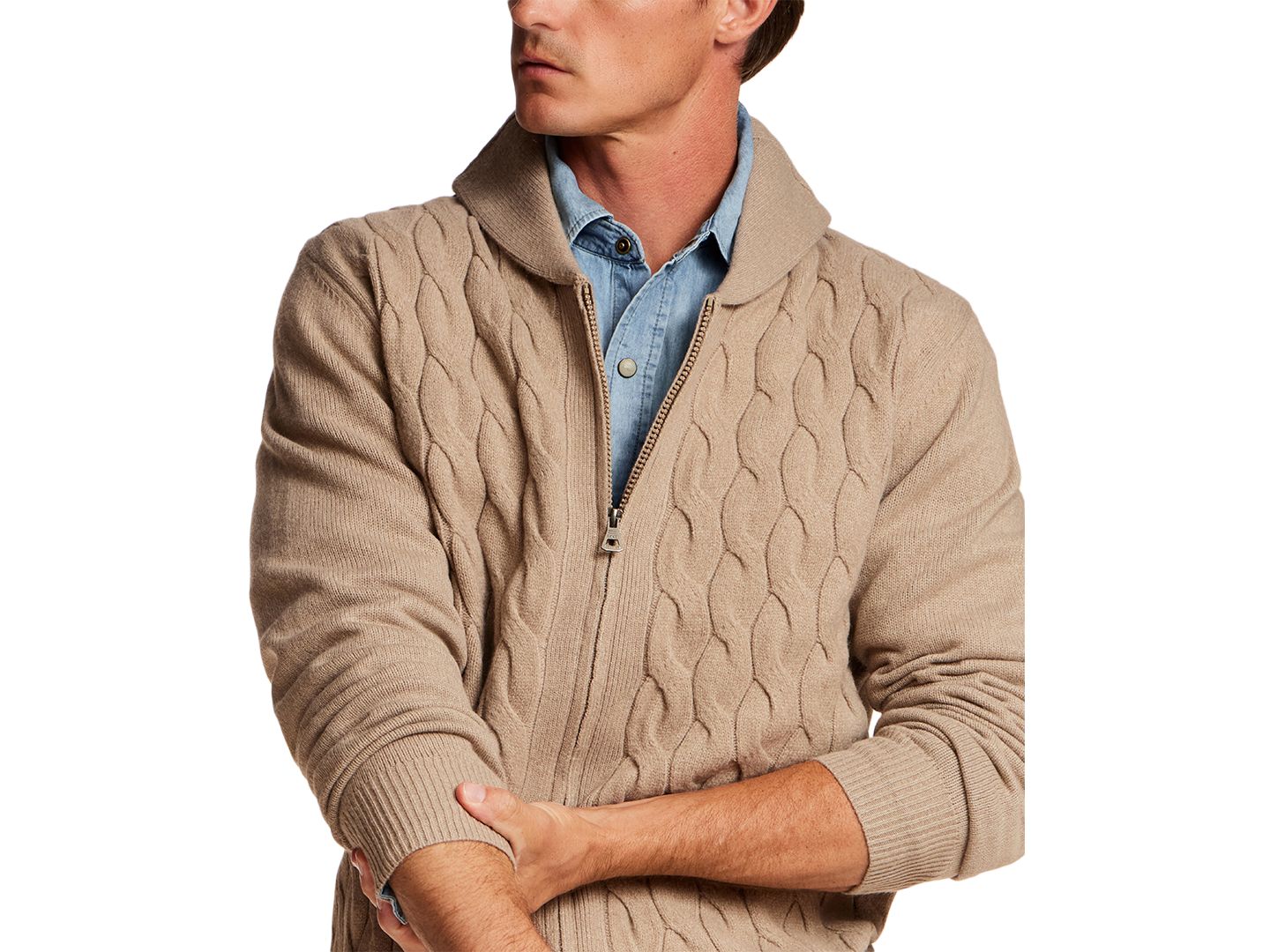 Мужской свитер Weatherproof Vintage Shawl Collar Cable Knit, цвет: Wooden — фото 4