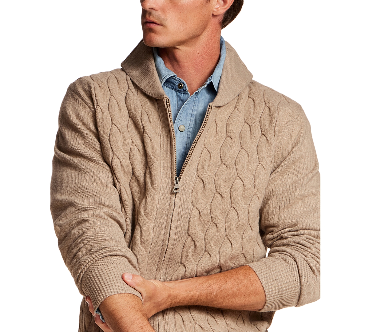 Weatherproof Vintage Men's Shawl Collar Cable Knit Sweater