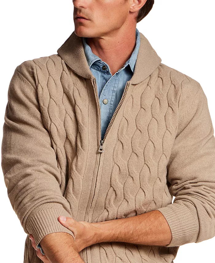 Men's Shawl Collar Cable Knit Sweater - thumbnail 4