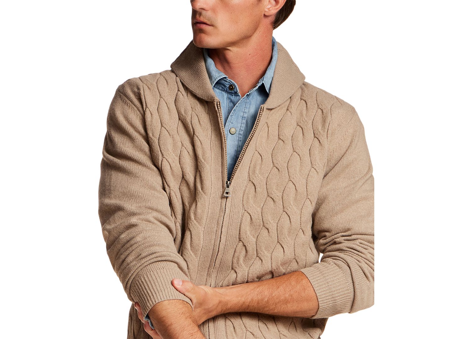 Men's Shawl Collar Cable Knit Sweater