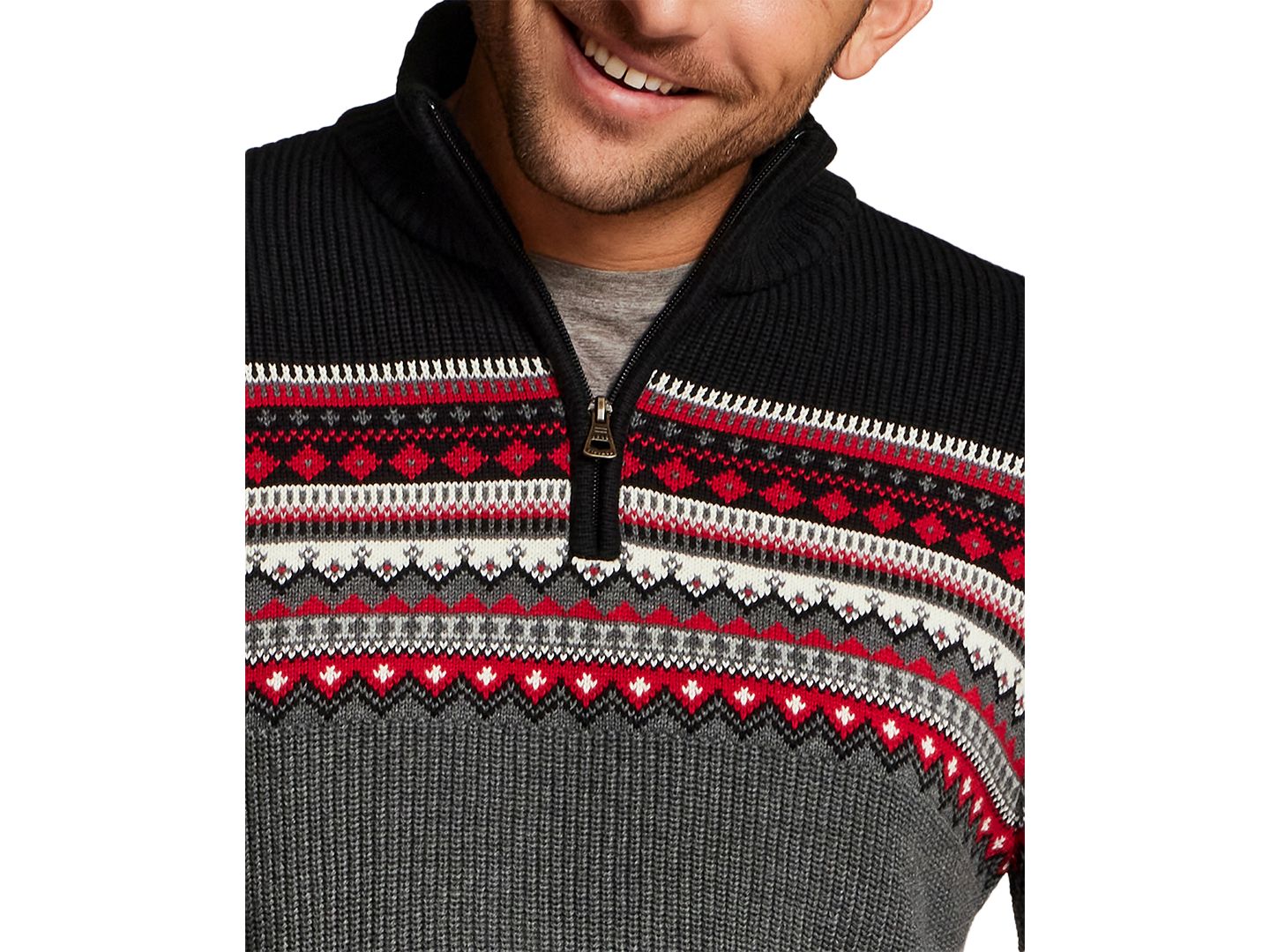 Мужской свитер Weatherproof Vintage Maine Fairisle Two Tone Quarter-Zip, цвет: Чёрный — фото 4