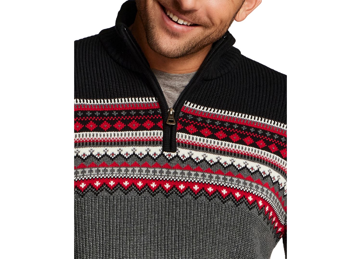 Men's Maine Fairisle Two Tone Quarter-Zip Sweater