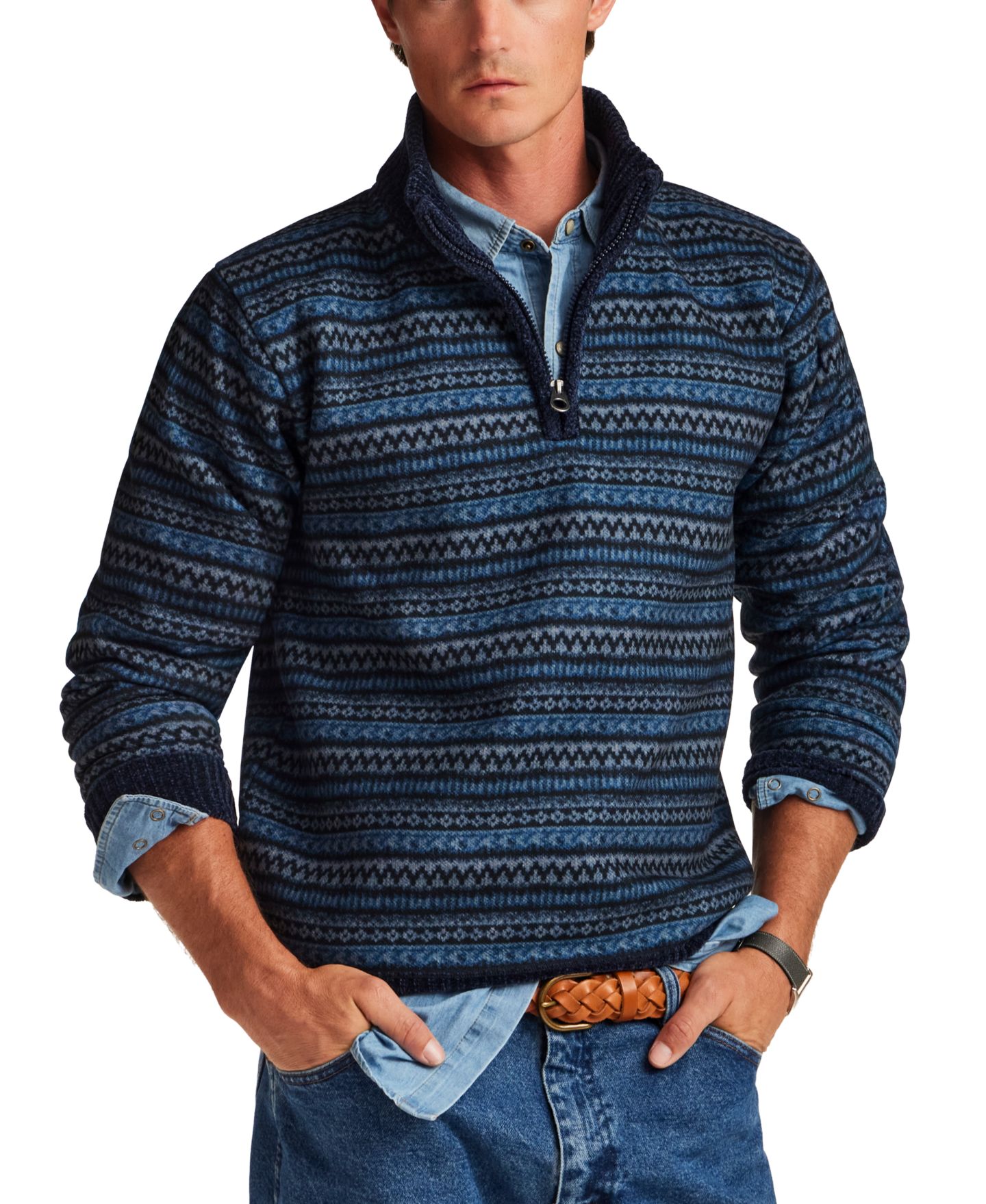 Мужской свитер Weatherproof Vintage Chenille Nordic Quarter-Zip, цвет: Индиго — фото 1