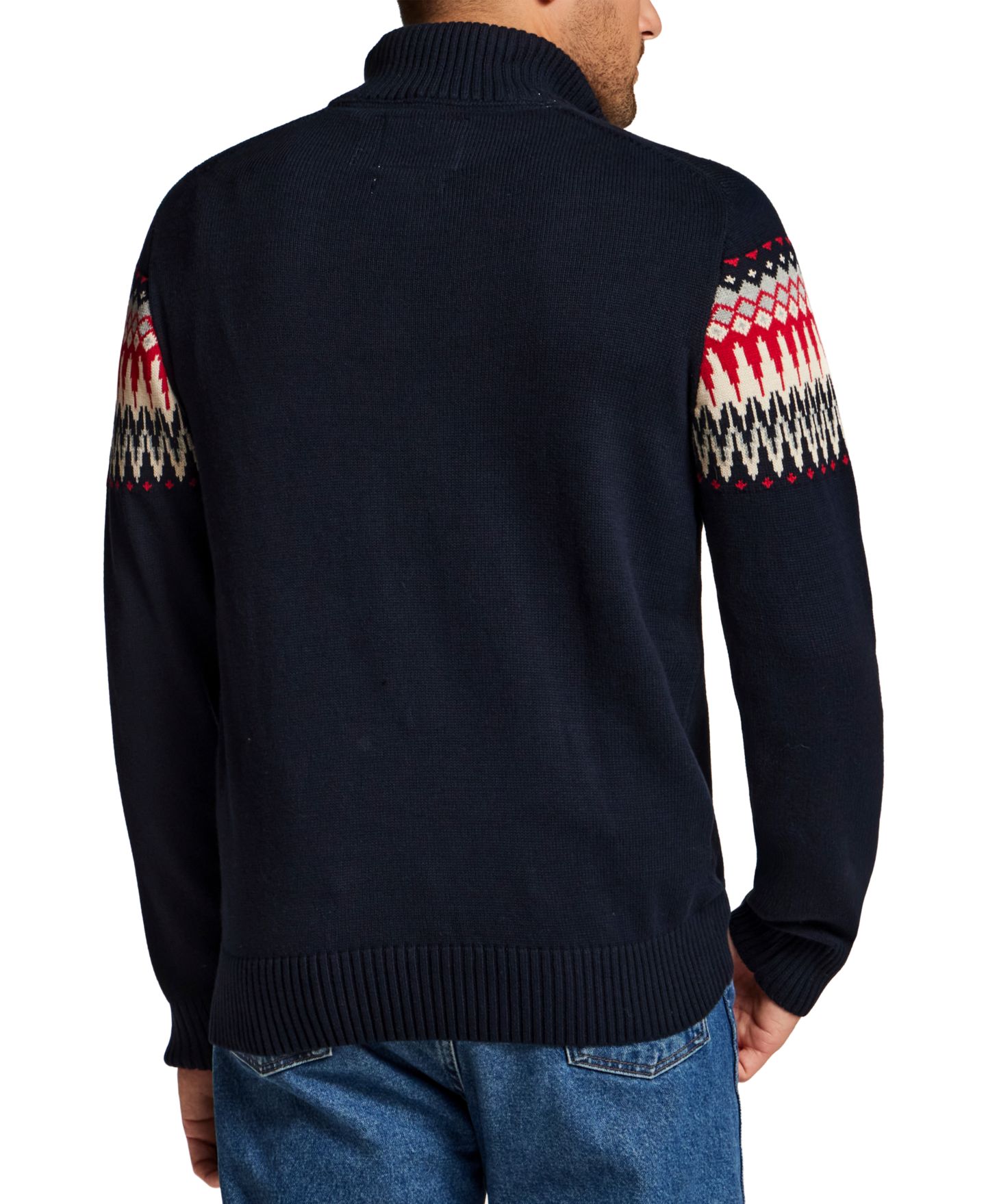 Мужской свитер Weatherproof Vintage Nordic Yoke Quarter-Zip, цвет: Тёмный тёмно-синий — фото 5