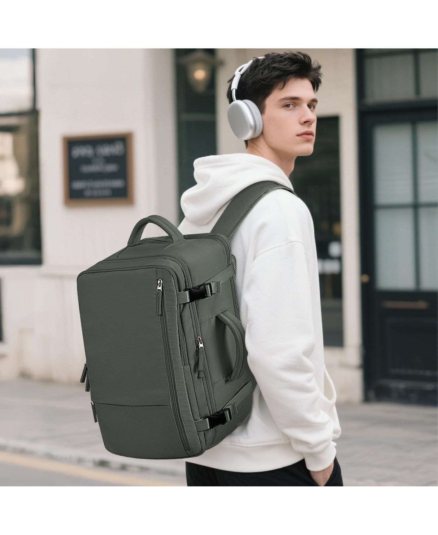 Рюкзак Piscifun 16 Inch Laptop Carry On Travel Waterproof Daypack With USB Charging Port, цвет: Оливковый зелёный — фото 2