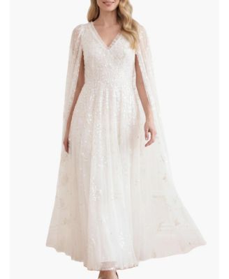 Women's Versailles Ditsy V-Neck Cape Maxi Gown