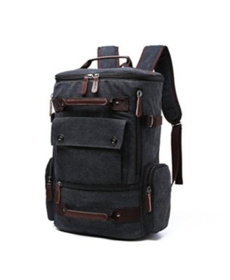Canvas Leather Accent Travel Rucksack Laptop Daypack Hiking Camping Bag