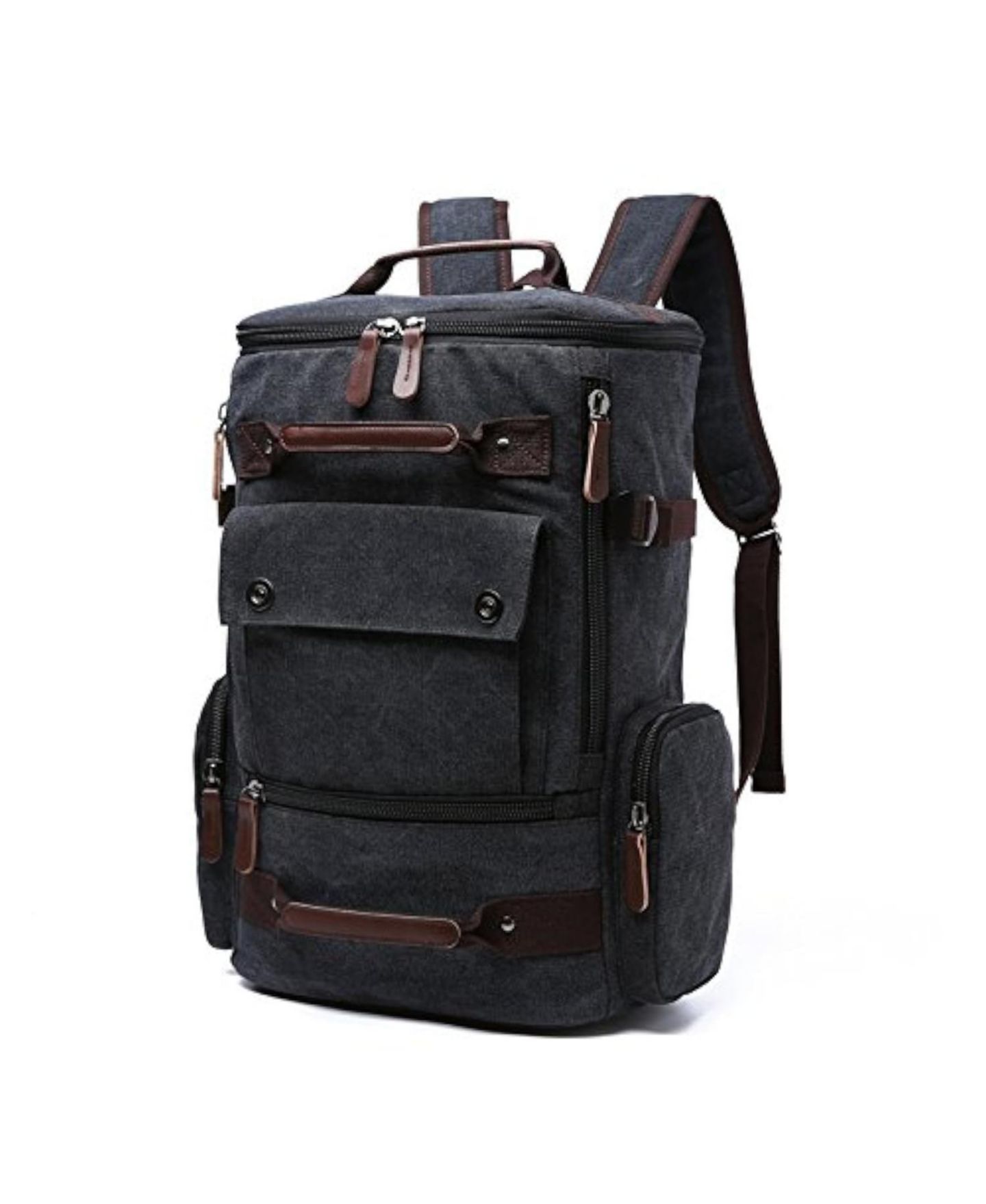 Женская сумка Piscifun Canvas Leather Accent Travel Rucksack Laptop Daypack Hiking Camping, цвет: Чёрный — фото 1
