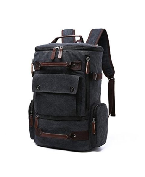 Женская сумка Piscifun Canvas Leather Accent Travel Rucksack Laptop Daypack Hiking Camping, цвет: Чёрный