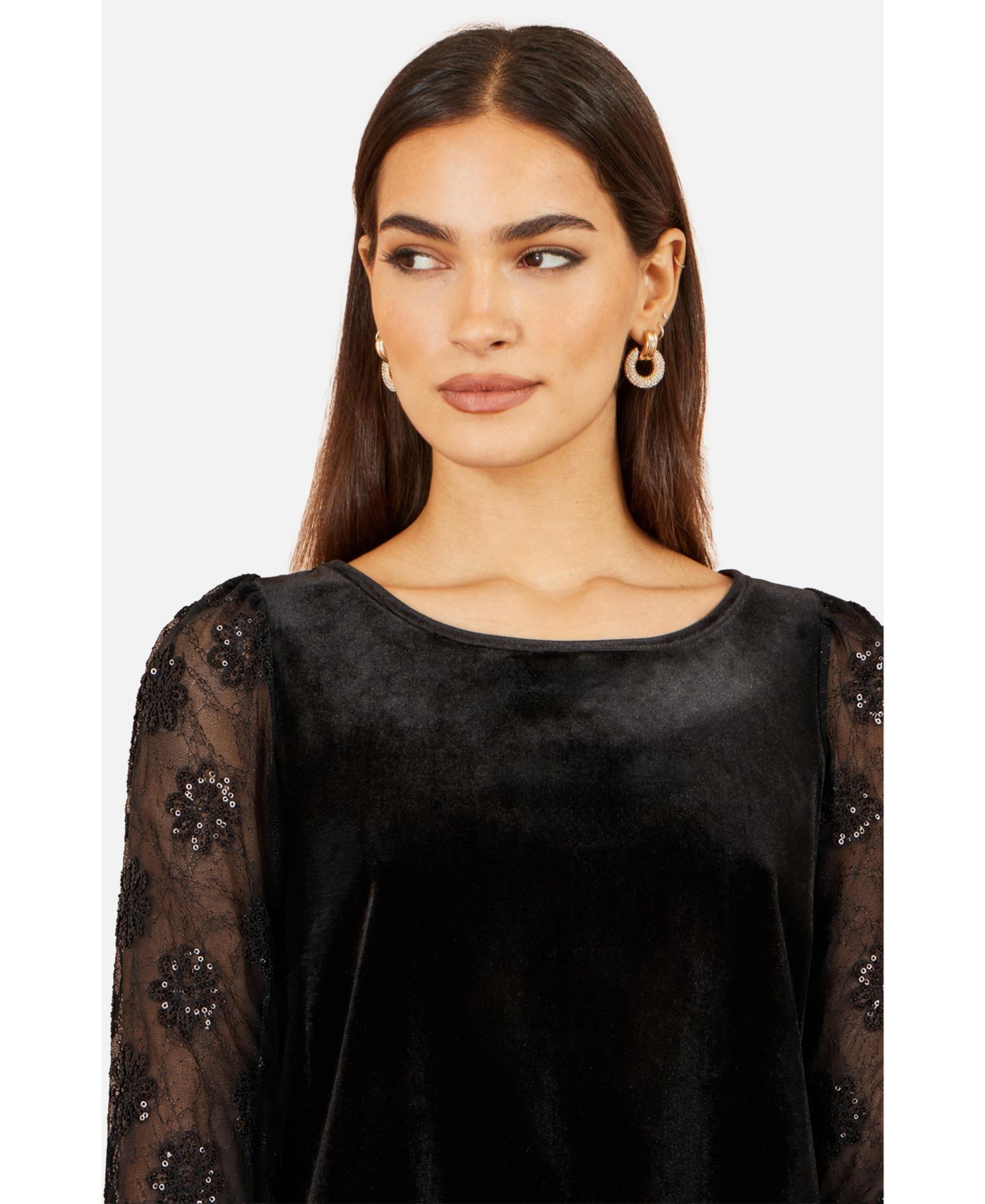 Женская блузка Yumi Tie-Neck Velvet Long-Sleeve, цвет: Чёрный — фото 4