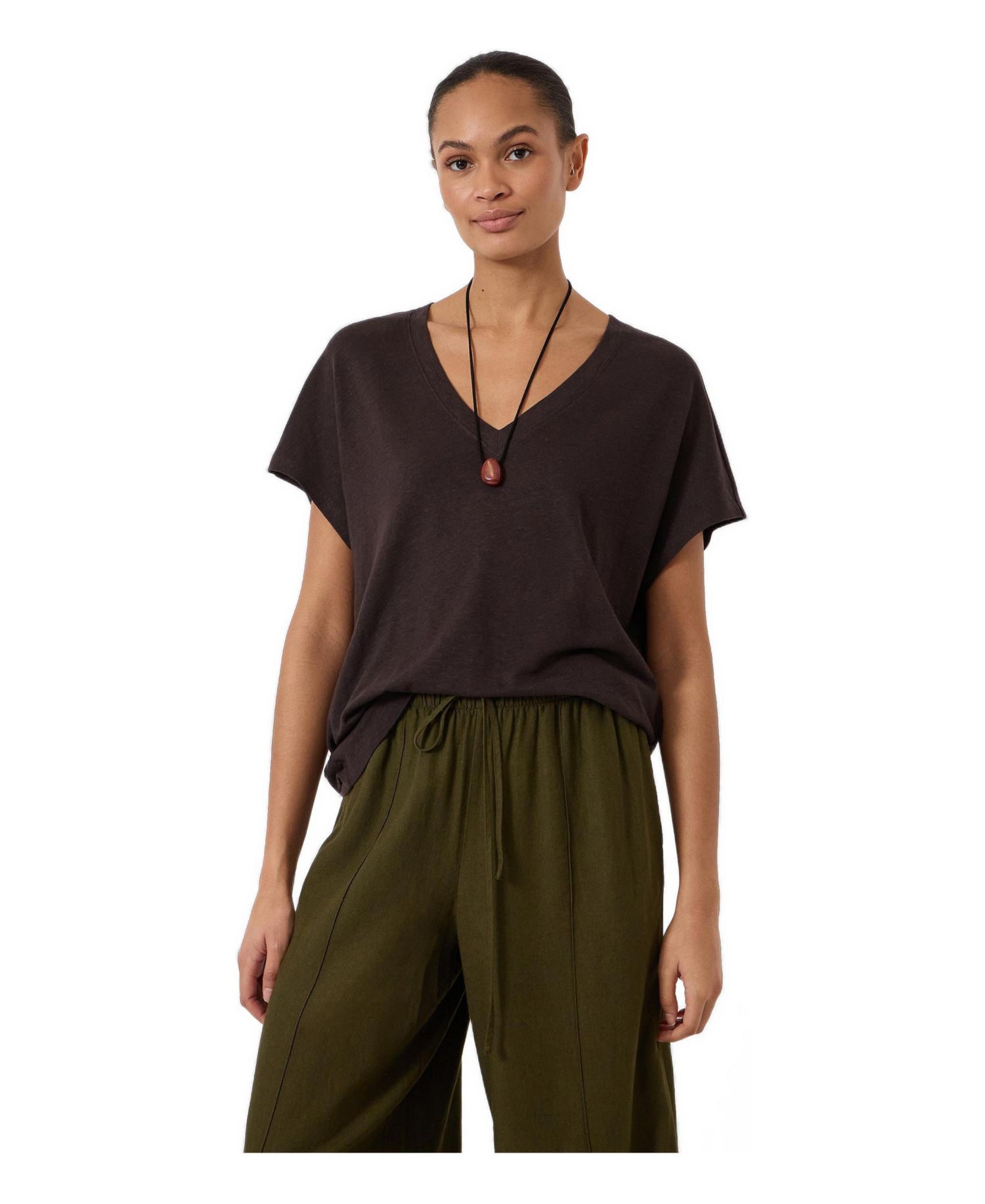 Women's Rosalia Linen-Blend V-Neck Short-Sleeve T-Shirt