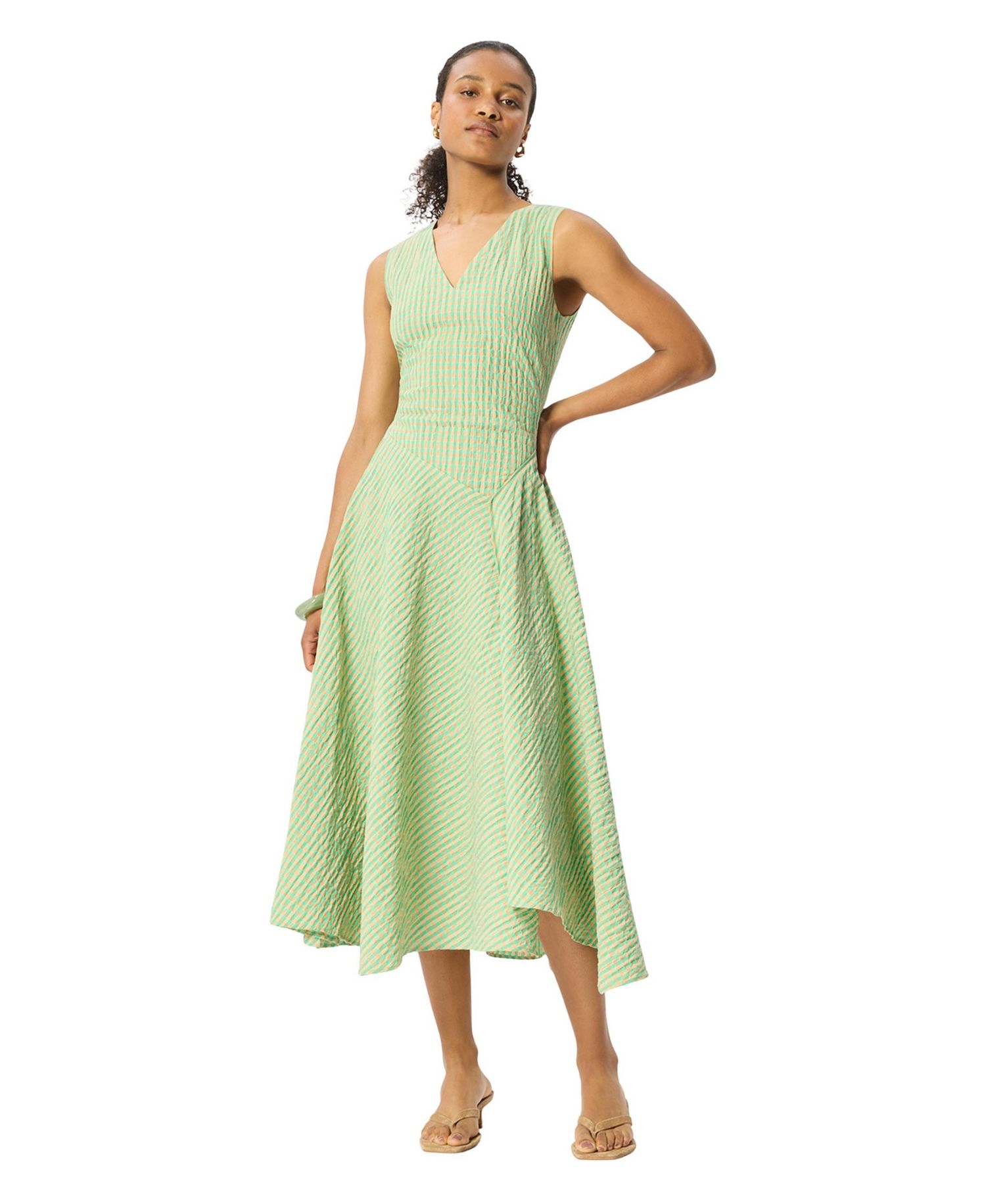 Women's Checked V-Neck Asymmetric Dress