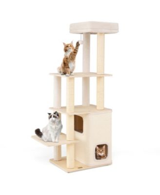 Wooden Cat Tree with Padded Two-Story Condo, 63 Inch