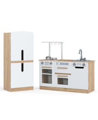 2 Piece Wooden Kids Kitchen Playset with Fridge and Planters