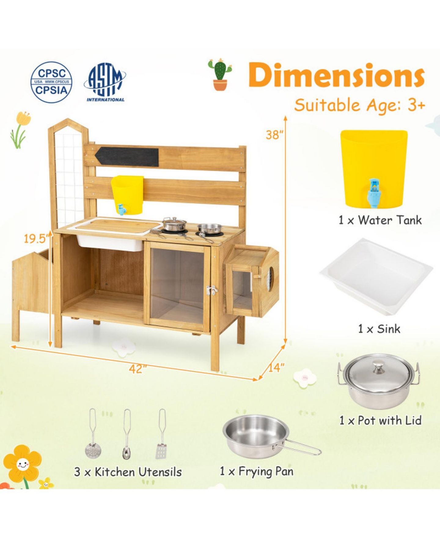 Детские игрушки HONGGE Detachable Bird Cage 7-Piece Mud Kitchen, Ages 3+, цвет: Натуральный — фото 3