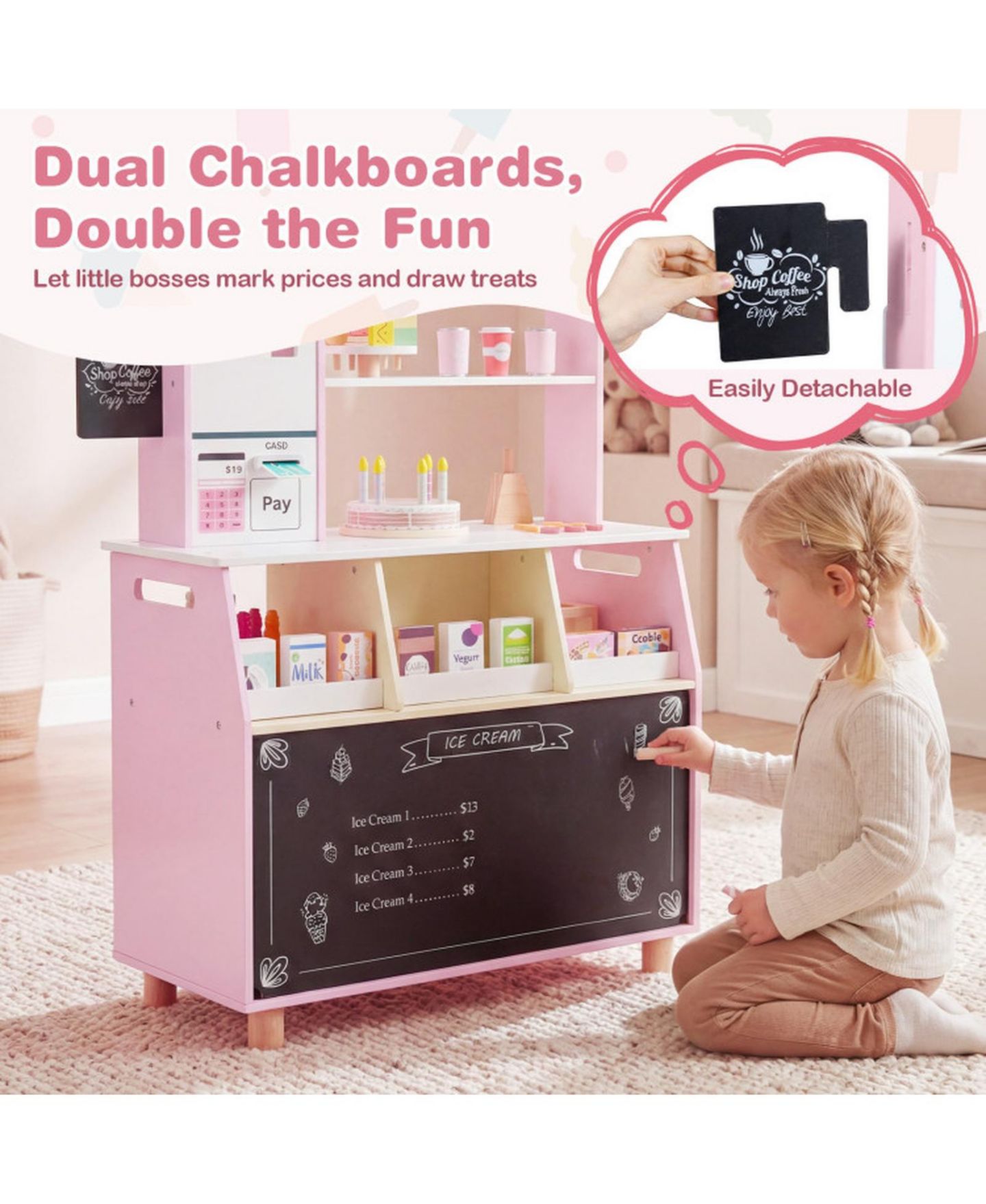 Детский игровой набор HONGGE Ice Cream Shop Rotating Popsicle Rack 27-Piece Playset, Ages 3+, цвет: Розовый — фото 9