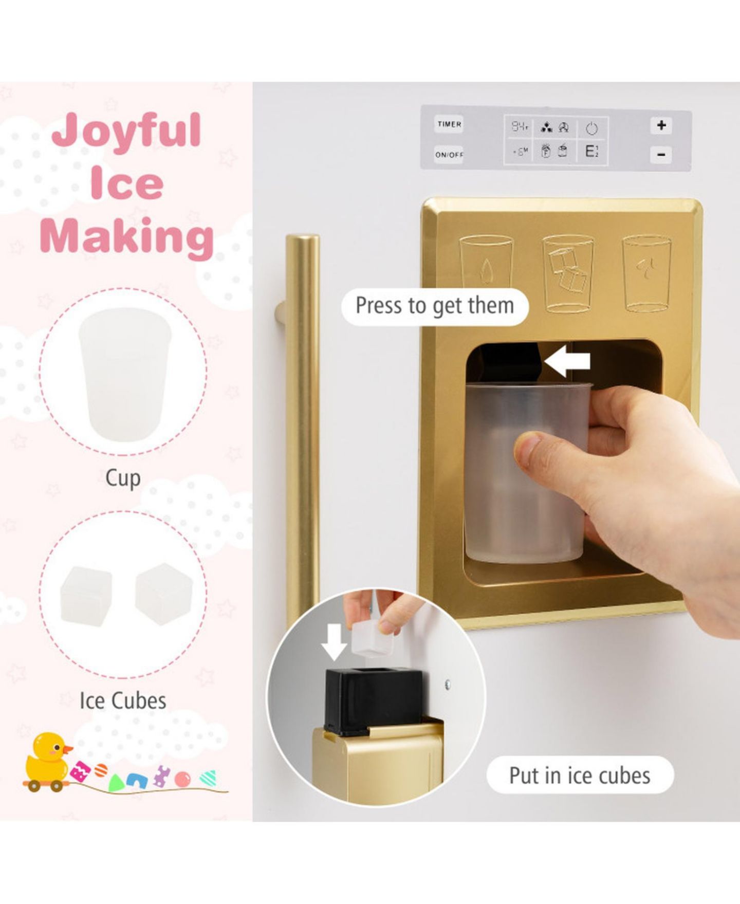 Детская игрушка HONGGE Height-Adjustable Ice-Making Wooden Play Kitchen, Ages 3+, цвет: Золотой — фото 6