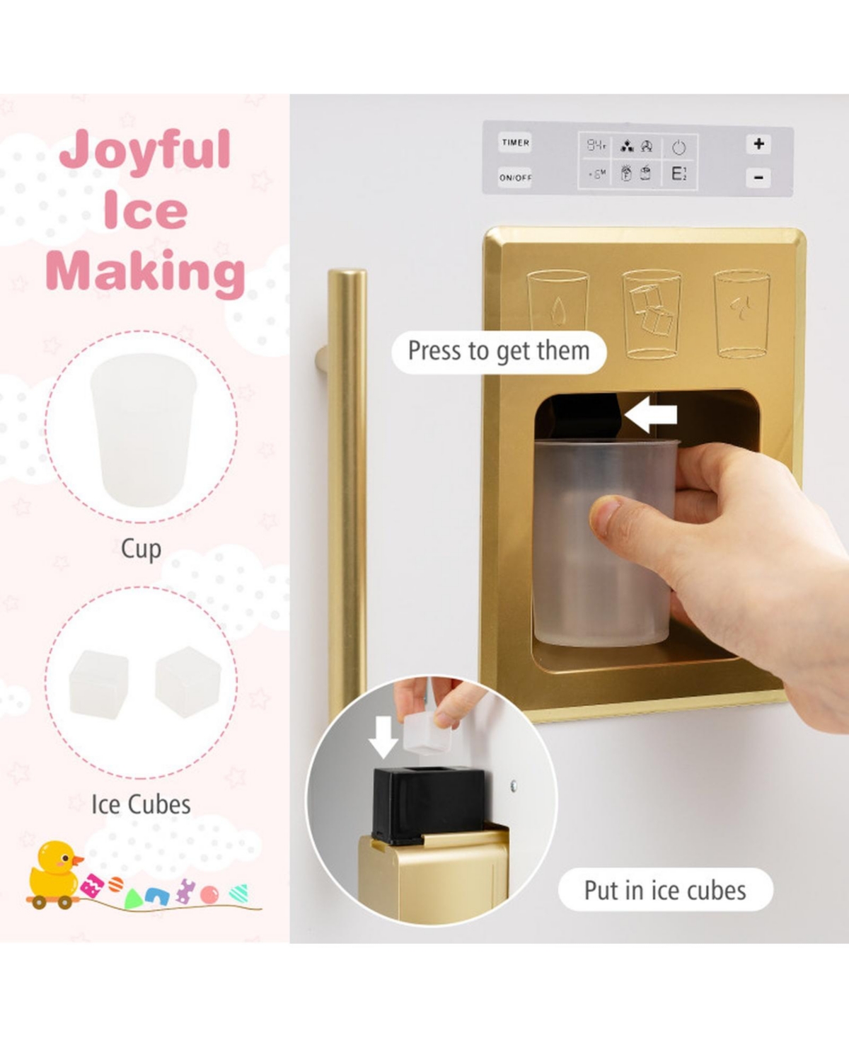Hongge Height-Adjustable Ice-Making Wooden Play Kitchen, Ages 3+