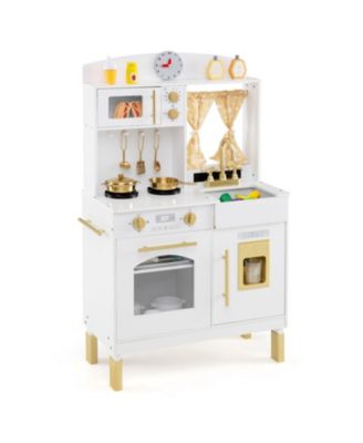 Height-Adjustable Ice-Making Wooden Play Kitchen, Ages 3+