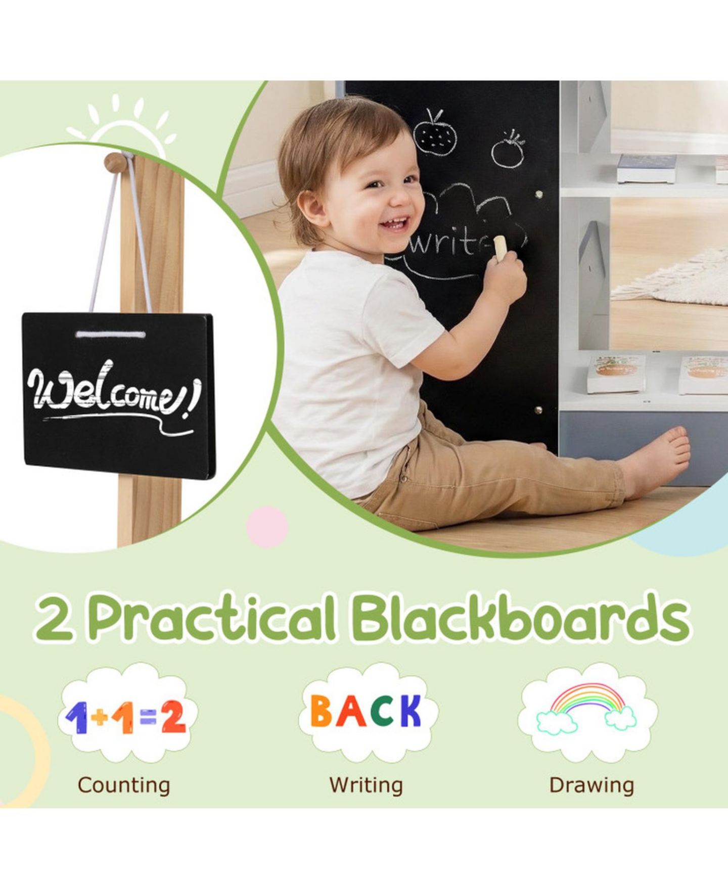 Детский игровой набор HONGGE Kids' Wooden Grocery Store Playset with Shopping Cart and Cash Register, Ages 3+, цвет: Серый — фото 9