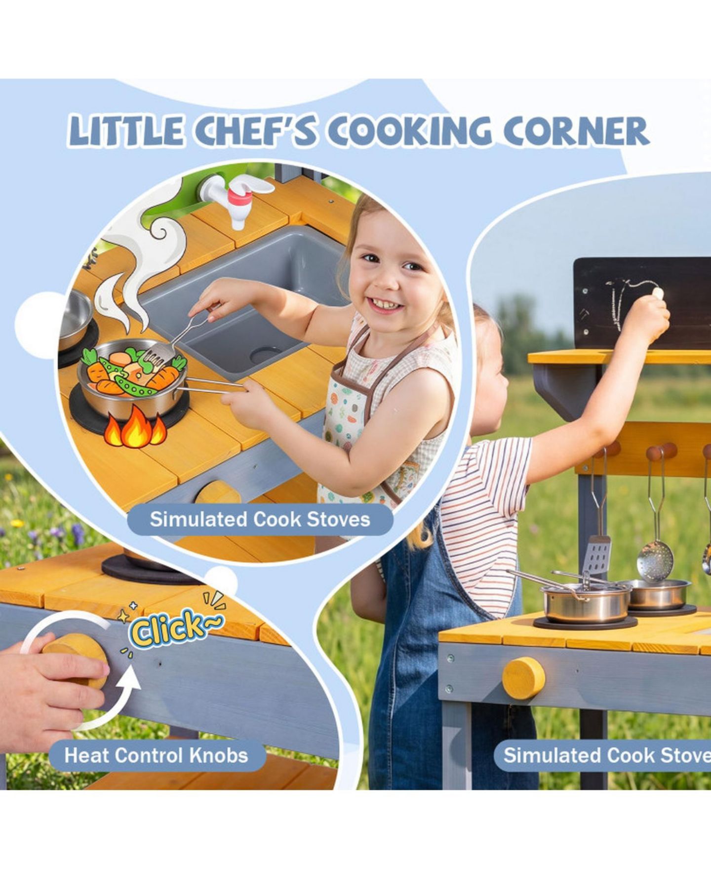 Детские игрушки HONGGE Running Water 9-Piece Mud Kitchen, Ages 3+, цвет: Жёлтый — фото 6