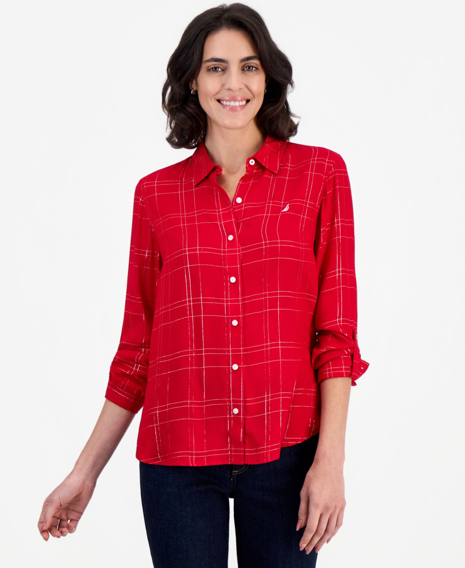 Women's Dunbar Plaid Roll-Tab Blouse