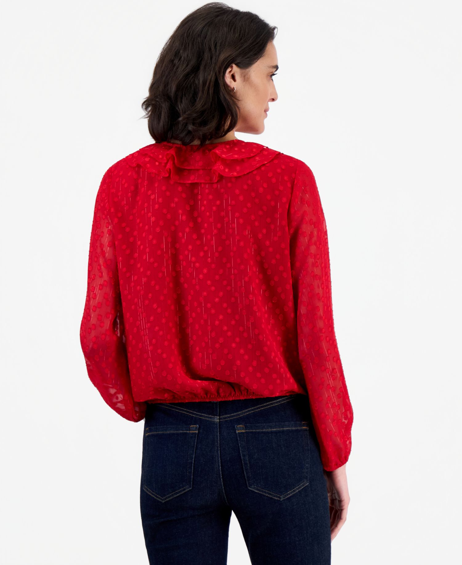 Women's Ruffle Front Clip-Dot Blouse
