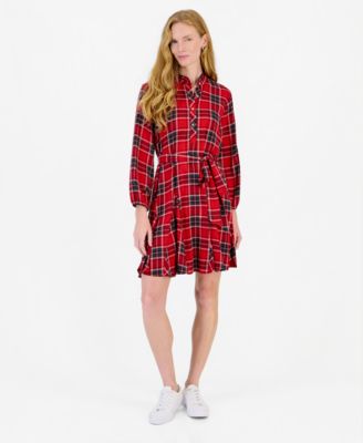 Women's Tartan-Print Fit-and-Flare Shirtdress