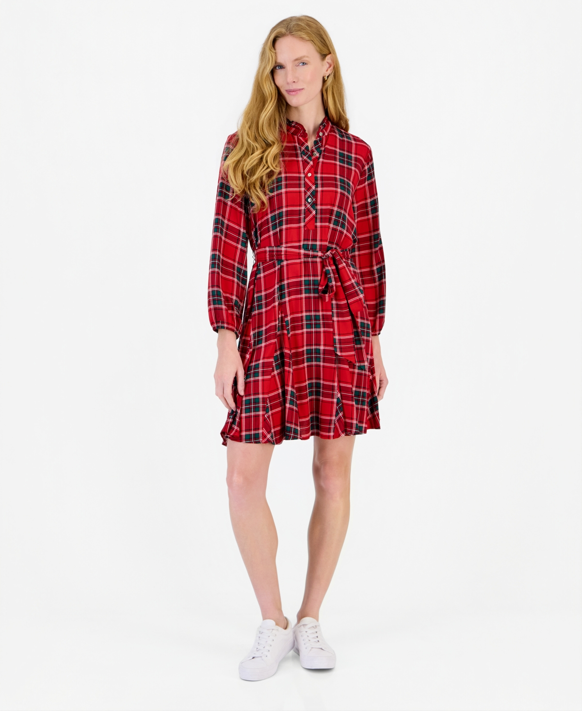 Nautica Women's Tartan-Print Fit-and-Flare Shirtdress
