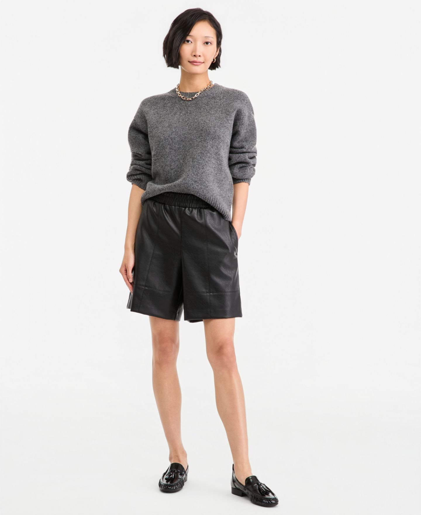 Женские шорты On 34th High-Rise Pull On Faux Leather, цвет: Глубокий чёрный — фото 1