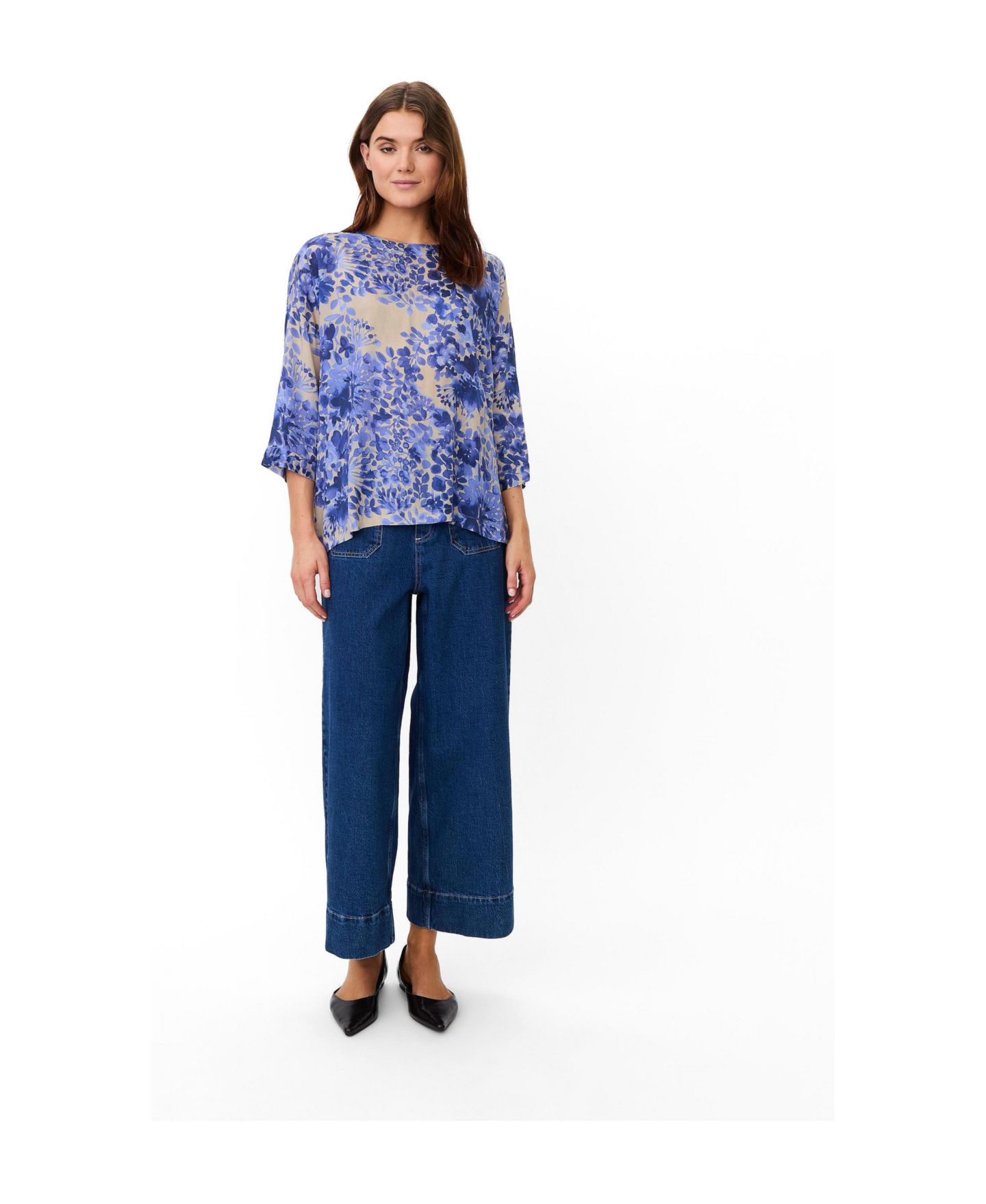 Женская блузка Masai Copenhagen Fluid Draped Floral 3/4-Sleeve, цвет: Синий — фото 2