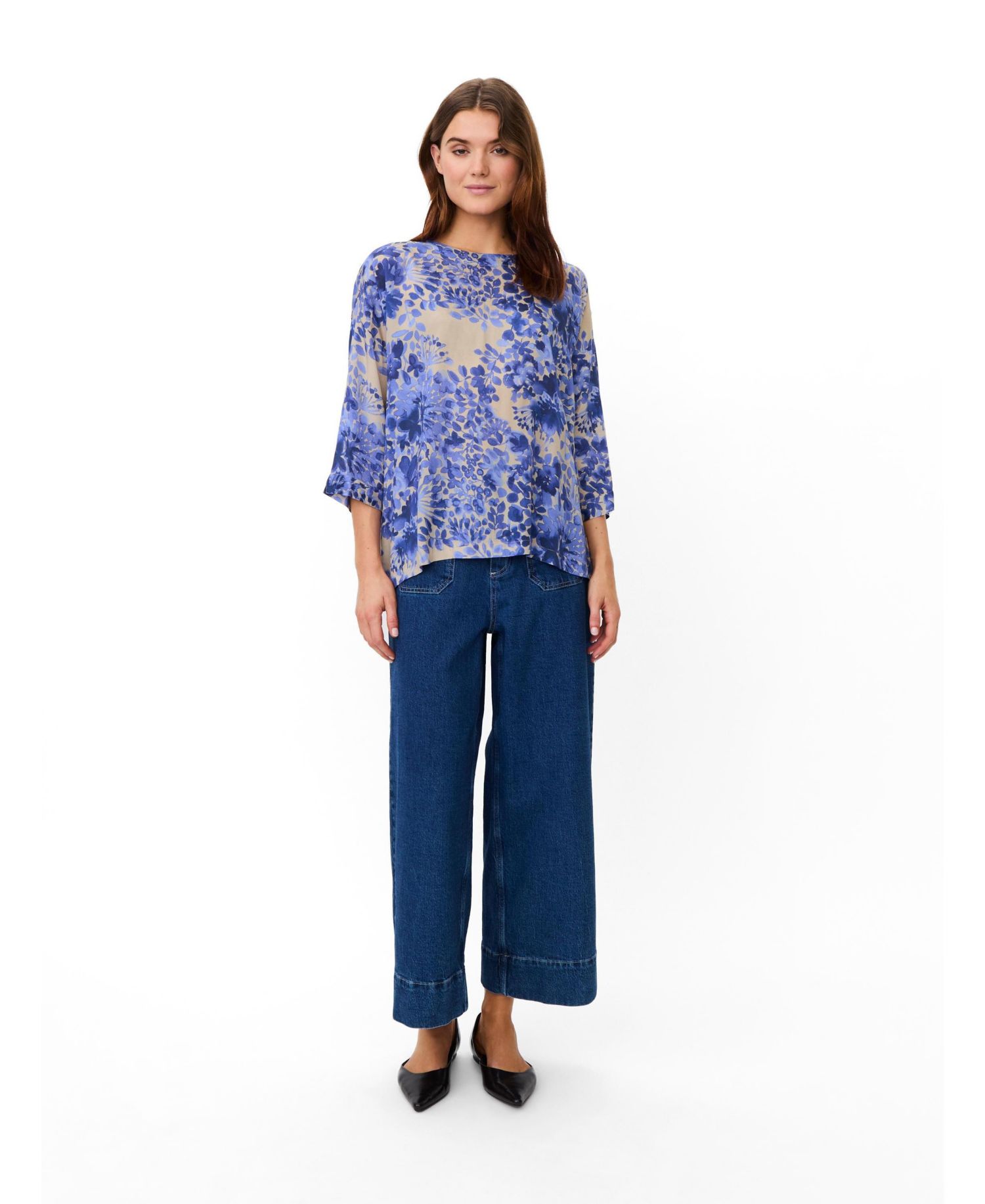 Women's Fluid Draped Floral 3/4-Sleeve Blouse