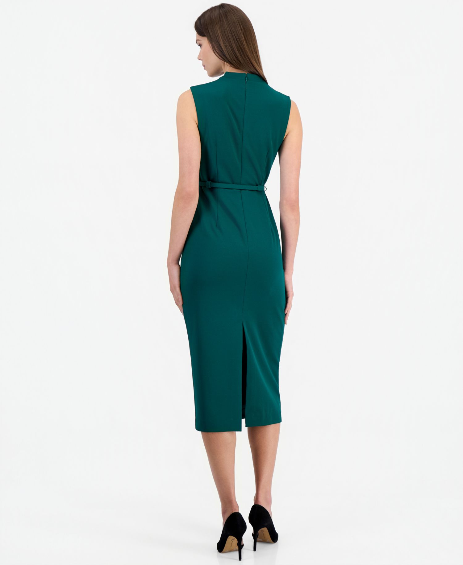 Women's Cowl Neck Belted Midi Dress