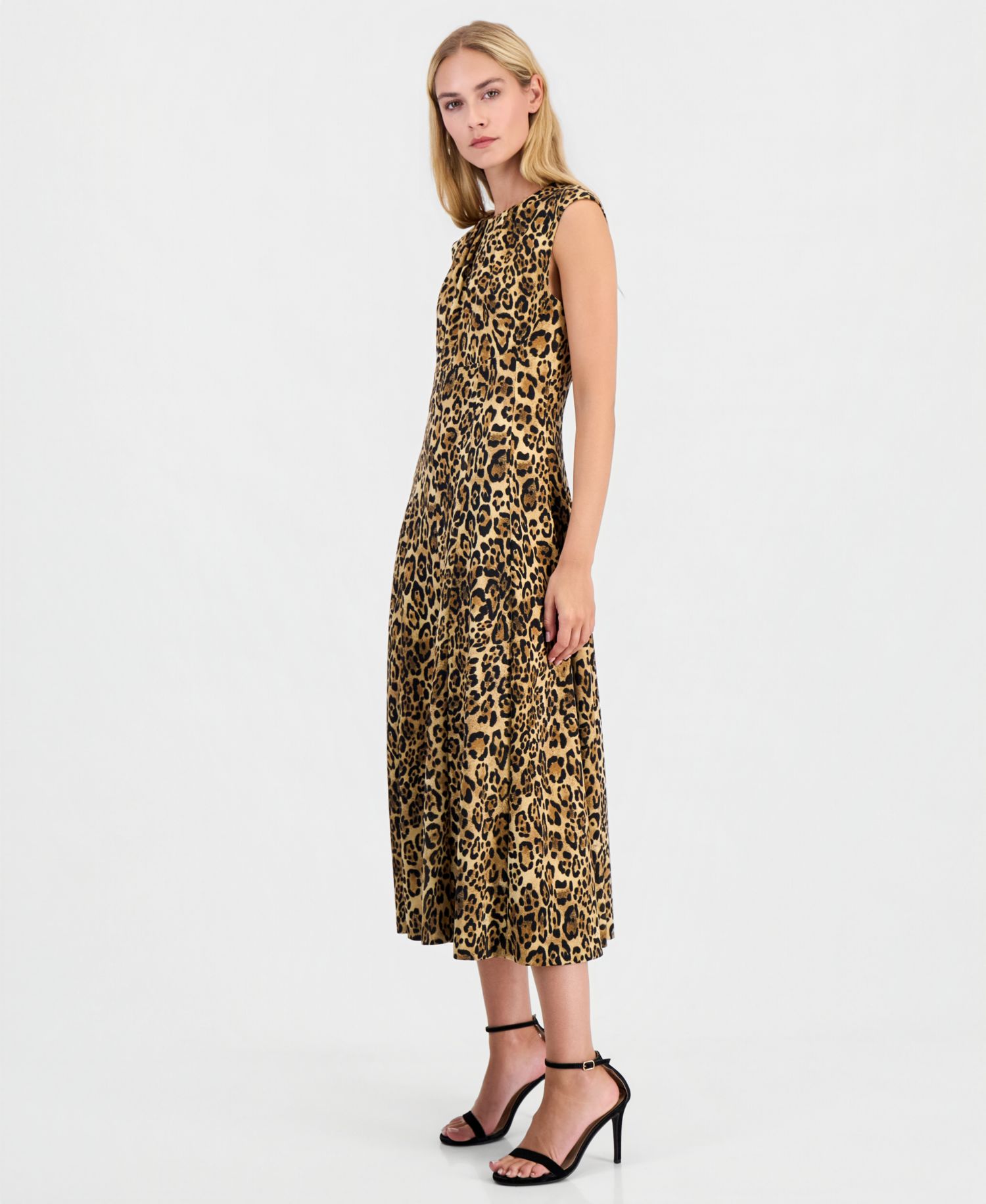Women's Leopard-Print A-Line Sleeveless Midi Dress