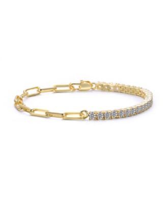 Plated with Clear Cubic Zirconia Half Tennis Half Link Bracelet