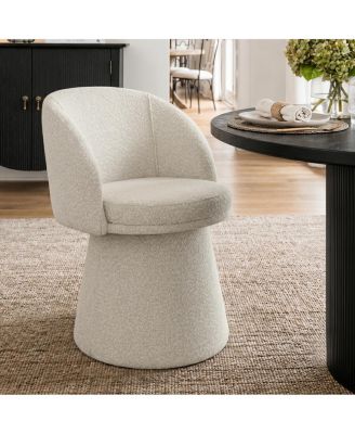 Modern Swivel Dining Chair, Beige Boucle Upholstered Barrel Chair, 360-Degree Swivel Seat With Upholstered Pedestal Base.