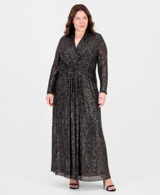 Plus Size Twist Front V-Neck Long-Sleeve Maxi Dress
