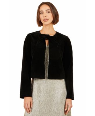 Women's Luxe Bow-Neck Velvet Cropped Jacket