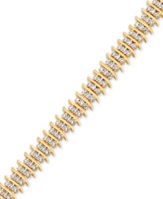 Diamond Accent Wide Link Chain Bracelet in Gold-Plated or Silver-Plated Brass