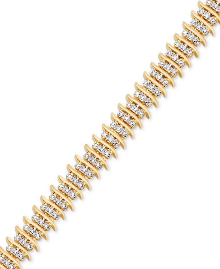 Diamond Accent Wide Link Chain Bracelet in Gold-Plated or Silver-Plated