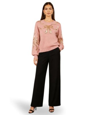 Women's Sequinned Bow Neckline Sweater