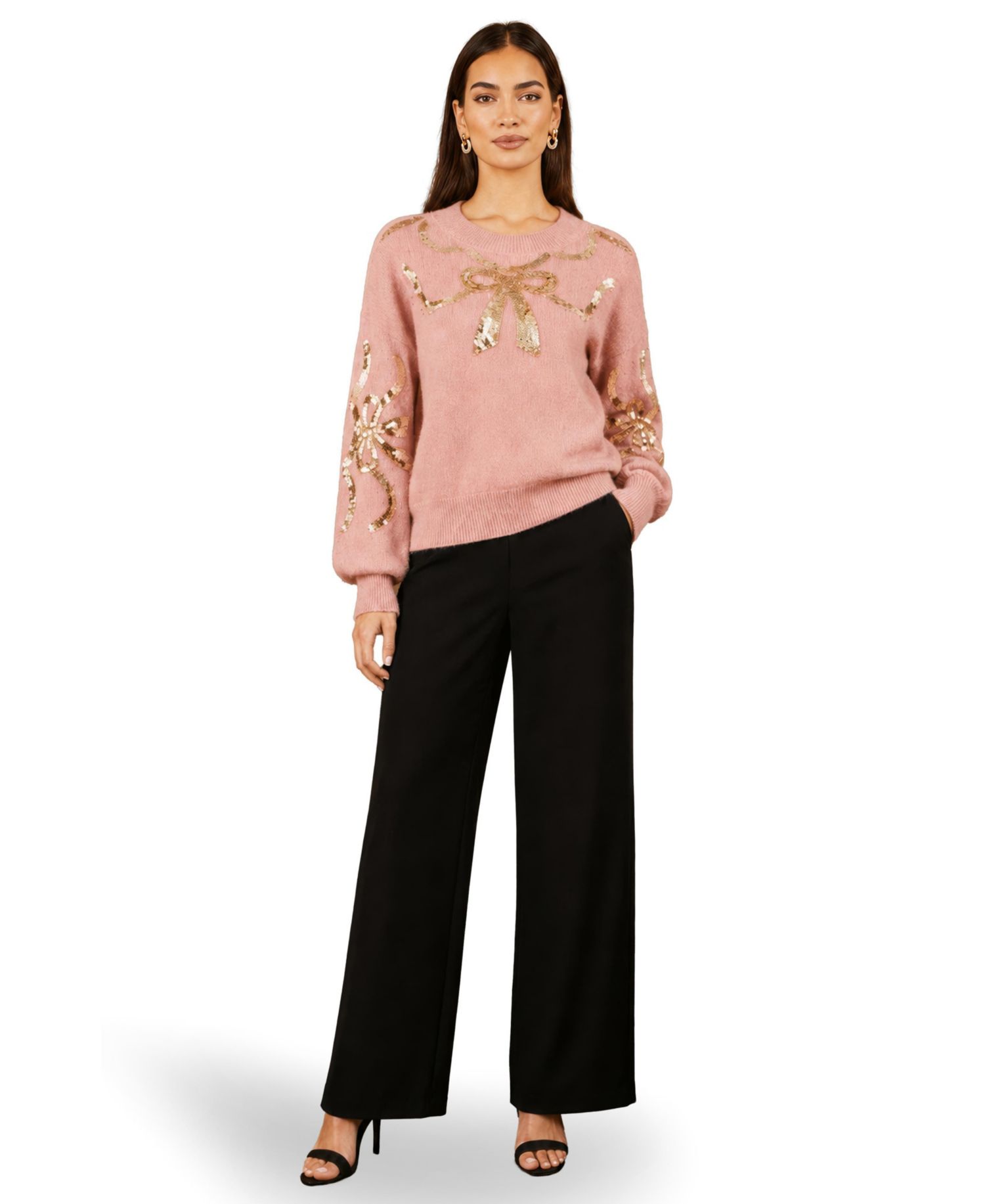Women's Sequinned Bow Neckline Sweater