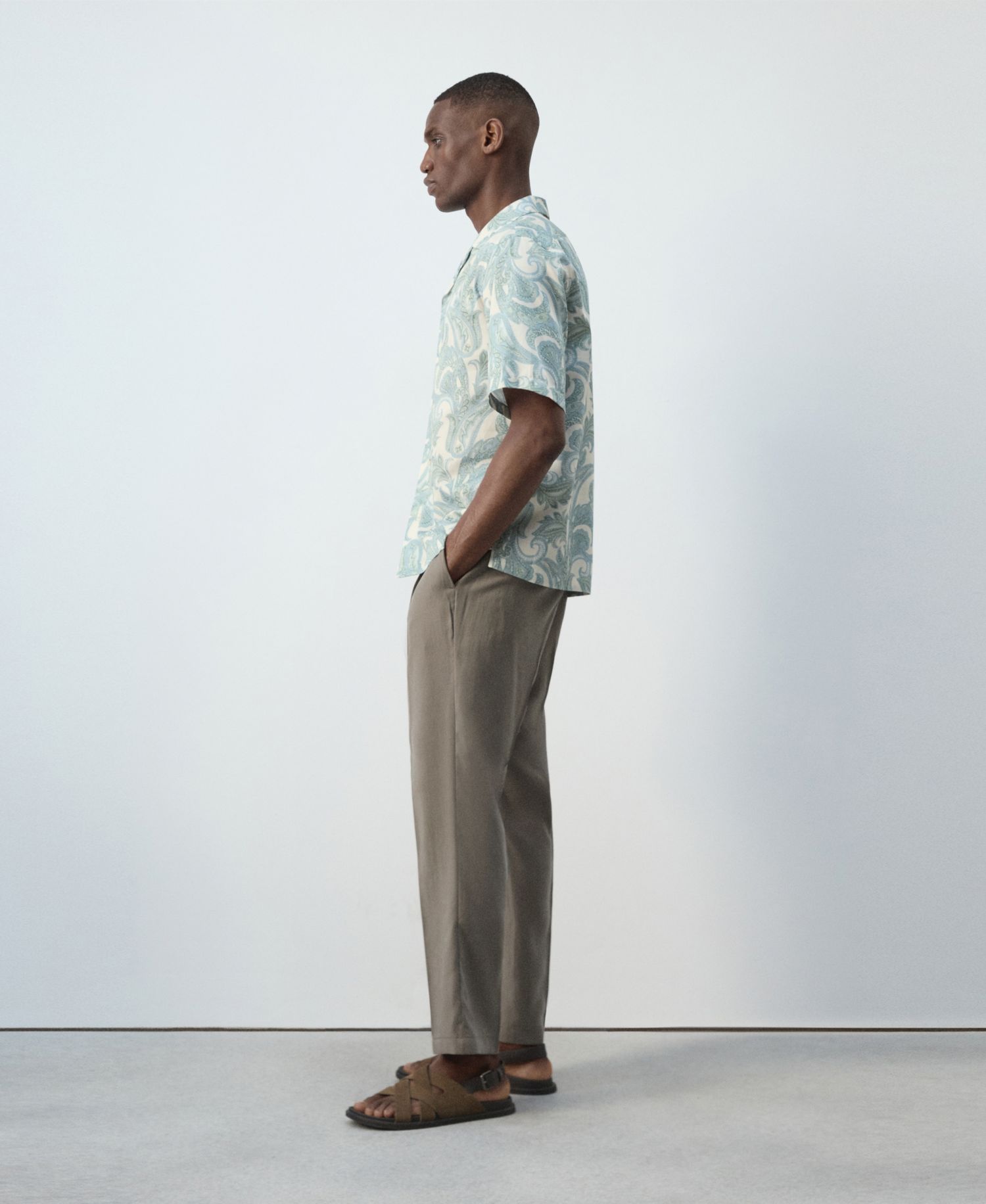 Men's Bowling Collar Printed Cotton Shirt