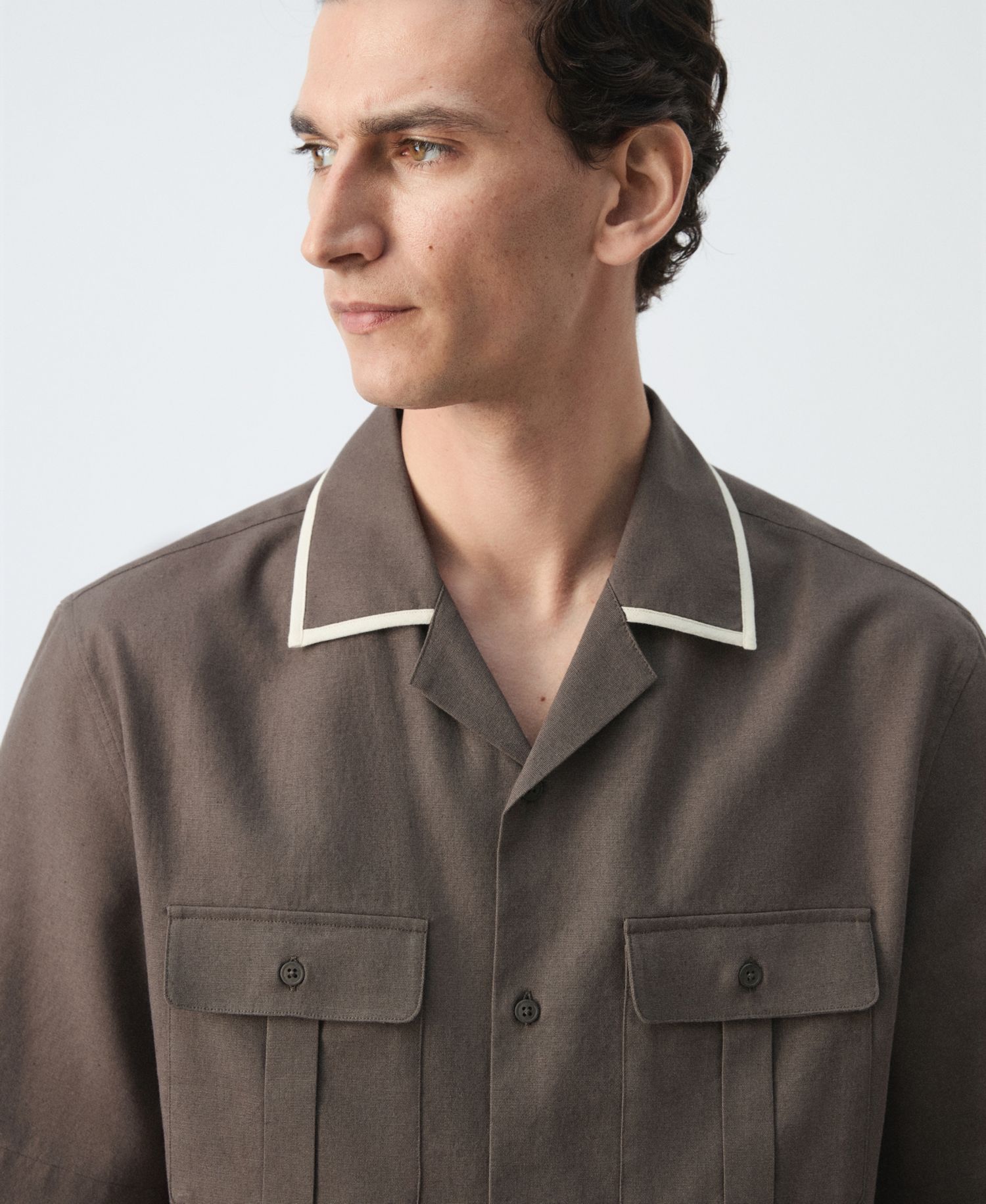 Men's Linen-Cotton Bowling Collar Shirt