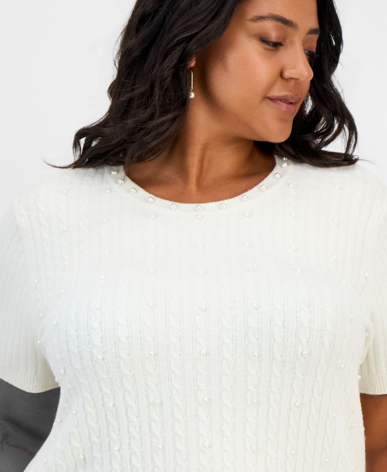 Plus Size Cable-Knit Embellished Sweater