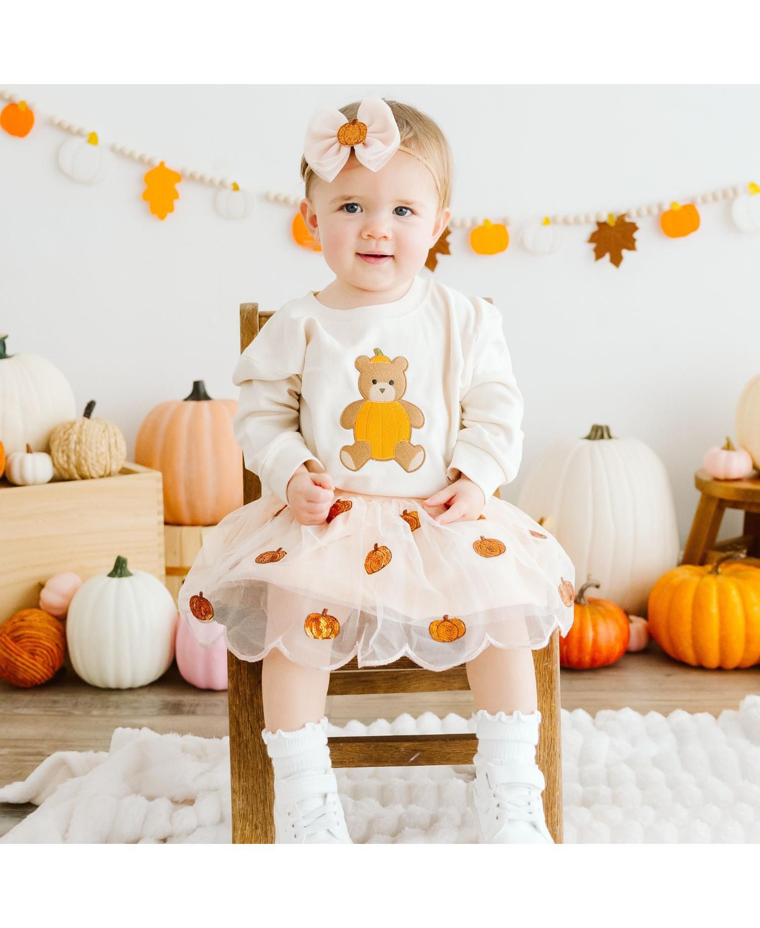 Baby Boys Pumpkin Teddy Bear Patch Long Sleeve Romper