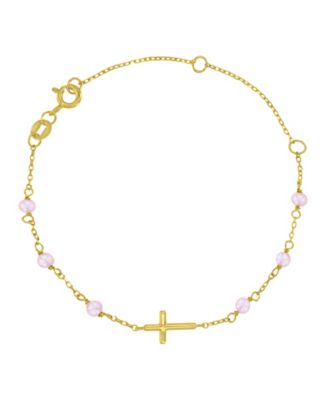 14k Gold Over Sterling Silver Cross and Cultured Pearl Bracelet 