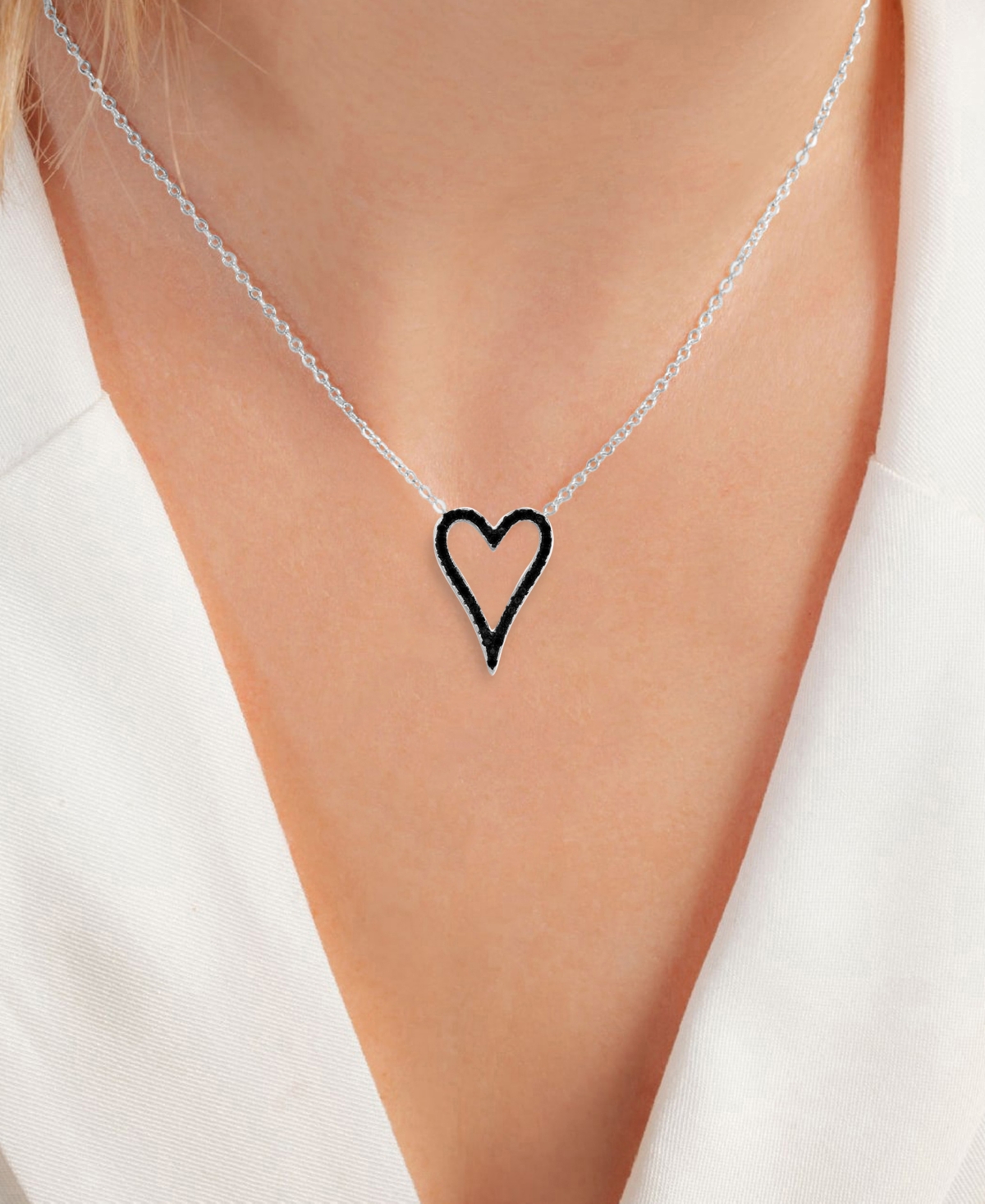 Macy's Black Rhodium Over Sterling Silver Black Spinel Heart Necklace