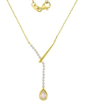 14k Gold Over Sterling Silver Cubic Zirconia Pear Y Necklace 